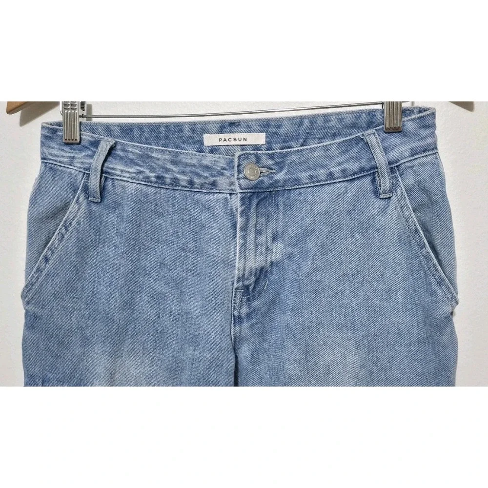 PacSun Light Wash Blue Low Rise Flare Jeans Sz 27x32 Y2K Cargo Baggy Grunge‎ EUC